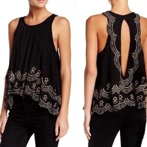 Free People Toosaloosa Slub Attina Crochet Scallop detail Tank Top Medium Black